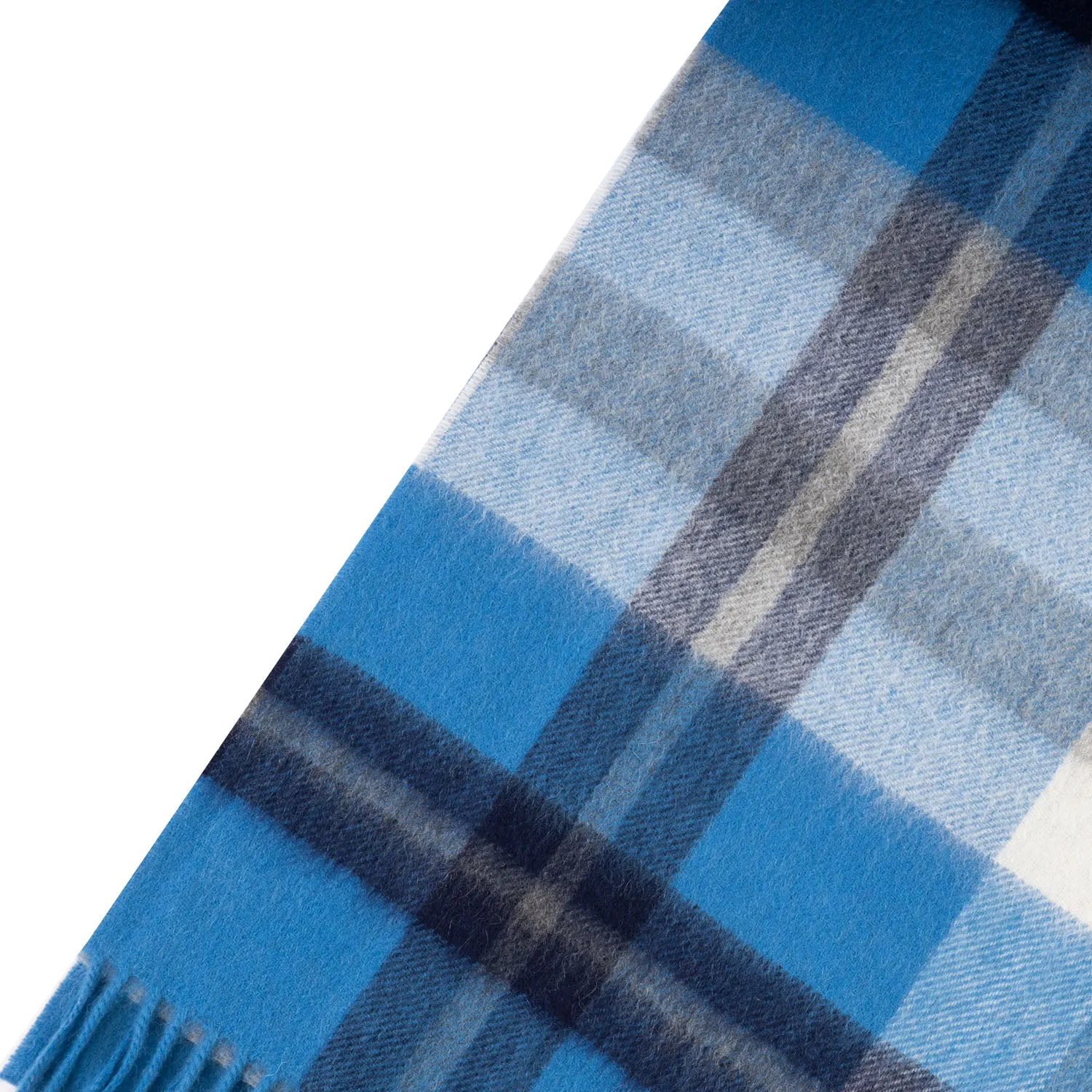 100% Cashmere Wide Tartan Scarf Scots Check – Kintyre Blue/Pewter