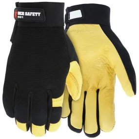 901L MCR Safety Mechanics Gloves, Large, Leather, Black, Adjustable Closure