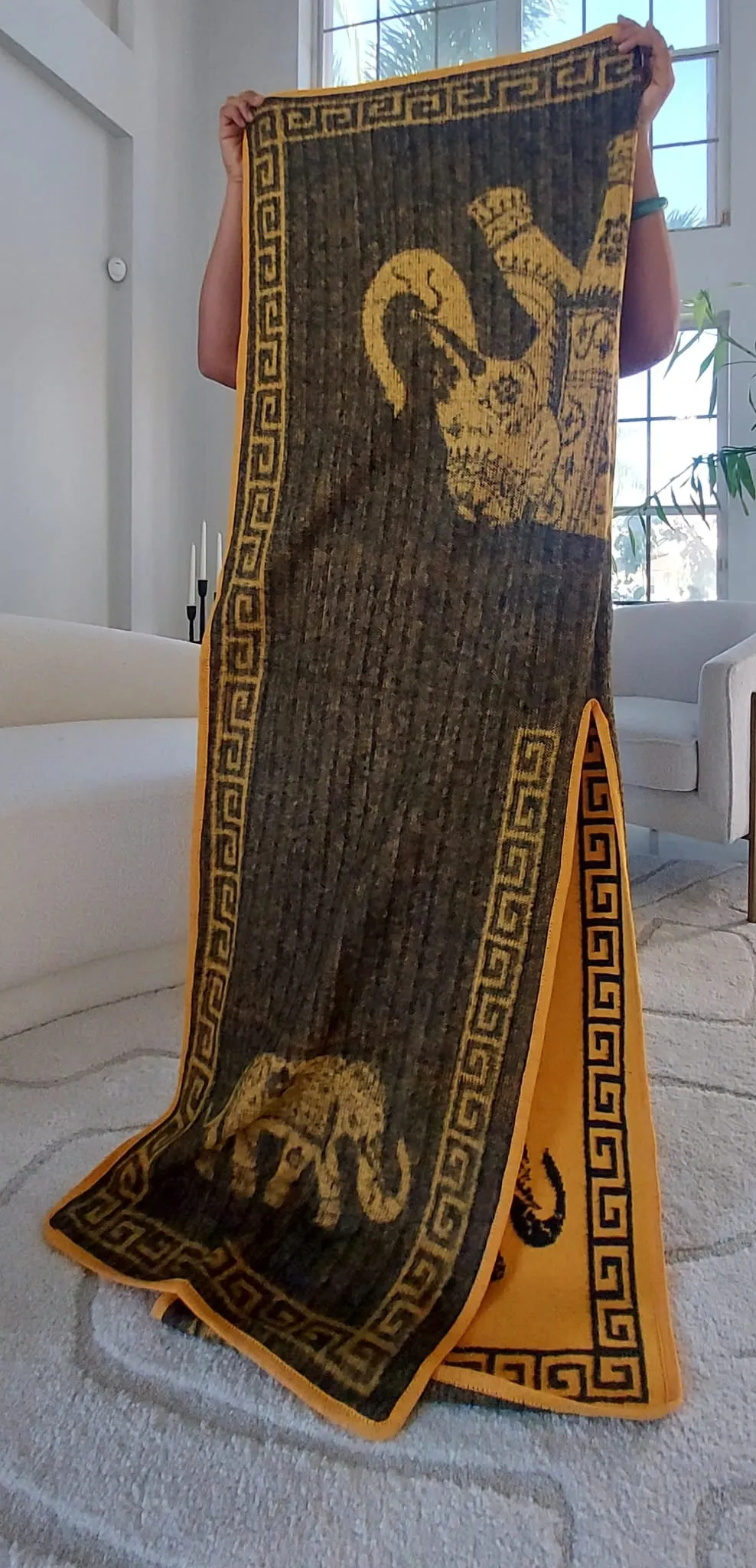 Blanket Shawl/ Poncho Reversible Two Tone Throw- Elephant Print