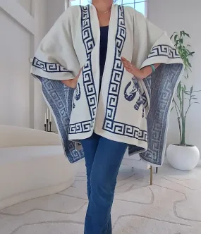 Blanket Shawl/ Poncho Reversible Two Tone Throw- Elephant Print