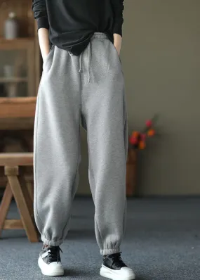 Boutique Grey Cinched Pockets Warm Fleece Pants Trousers Winter