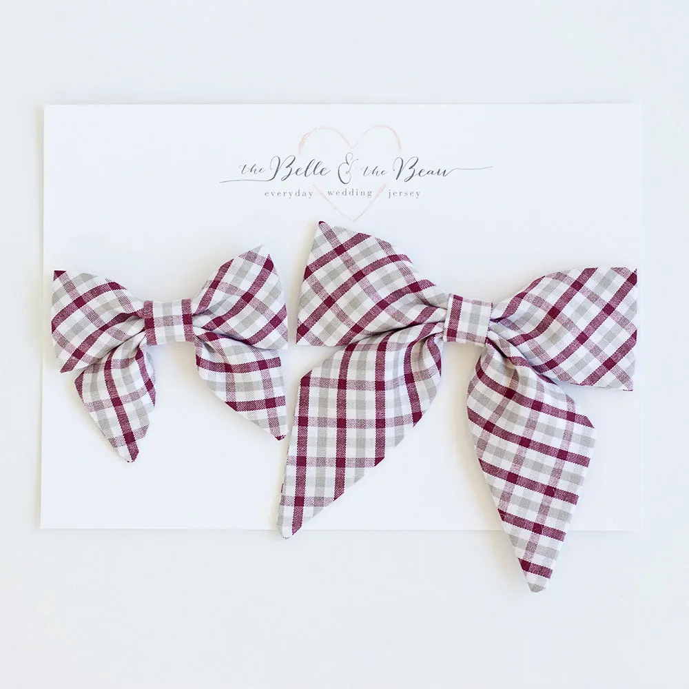 Boy's Pocket Square / Grey And Burgundy Plaid