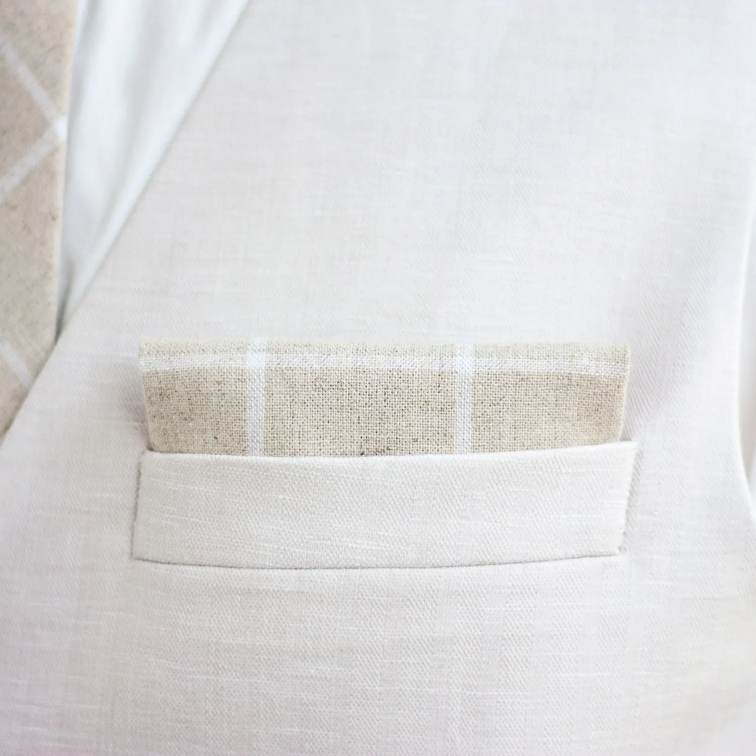 Boy's Pocket Square / Natural Linen Window Pane