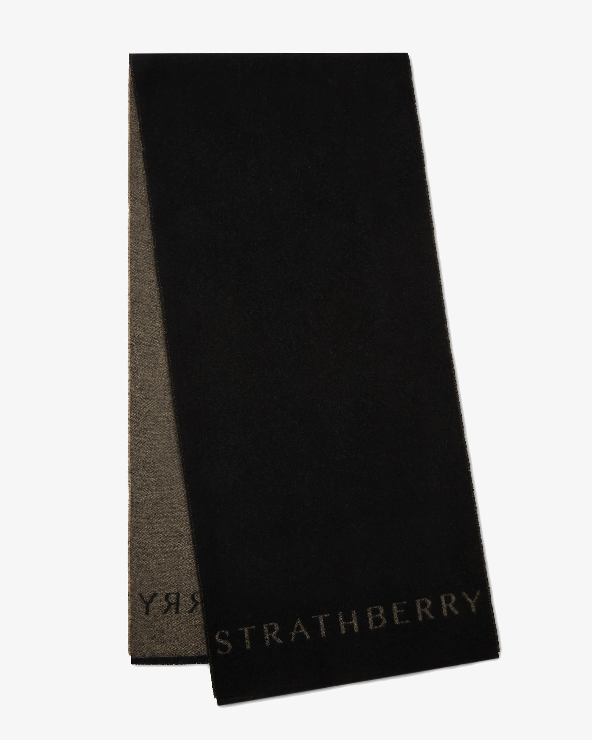 Cashmere Wool Strathberry Logo Scarf - Black/Camel