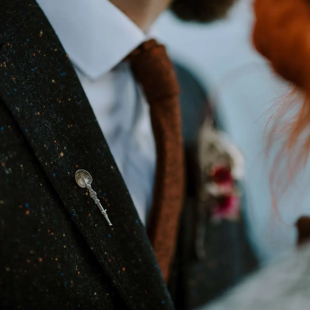 Charlie Burnt Orange Wool Tie, Cream Pocket Square and Silver Tie Pin Set