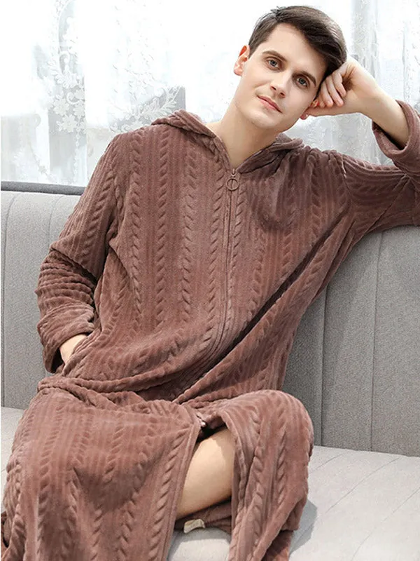 Comfortable Hooded Zipper Warm Pajama Robe