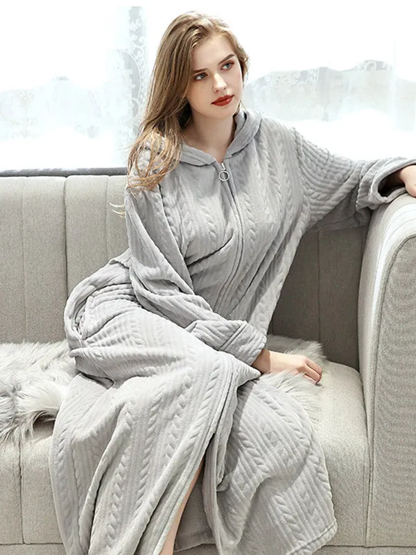 Comfortable Hooded Zipper Warm Pajama Robe