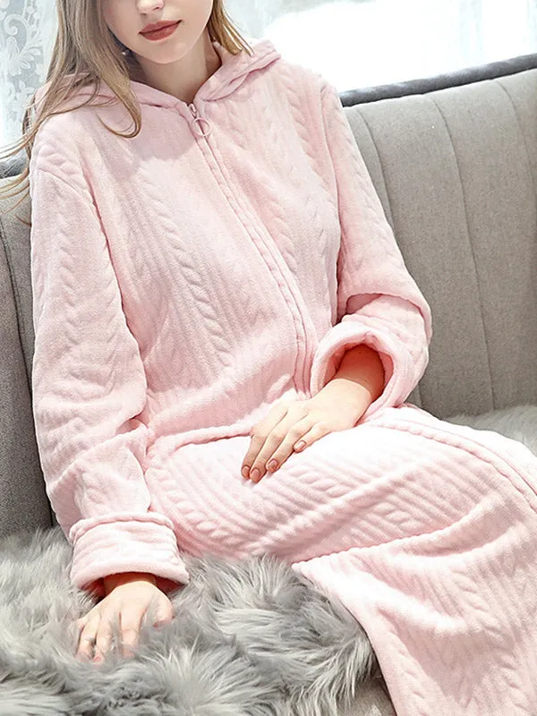 Comfortable Hooded Zipper Warm Pajama Robe