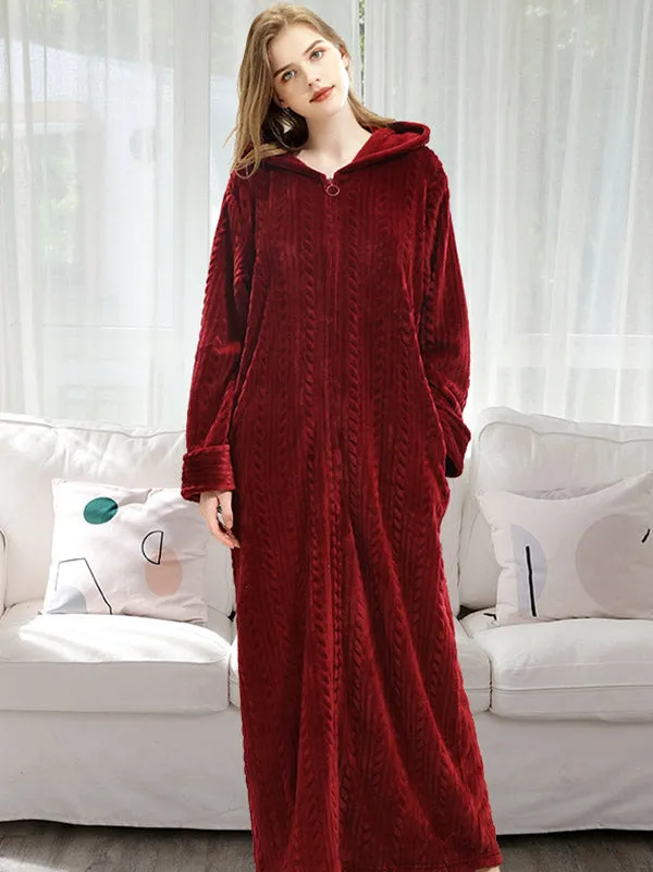 Comfortable Hooded Zipper Warm Pajama Robe