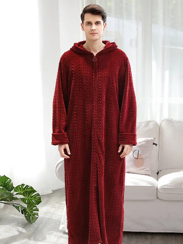 Comfortable Hooded Zipper Warm Pajama Robe