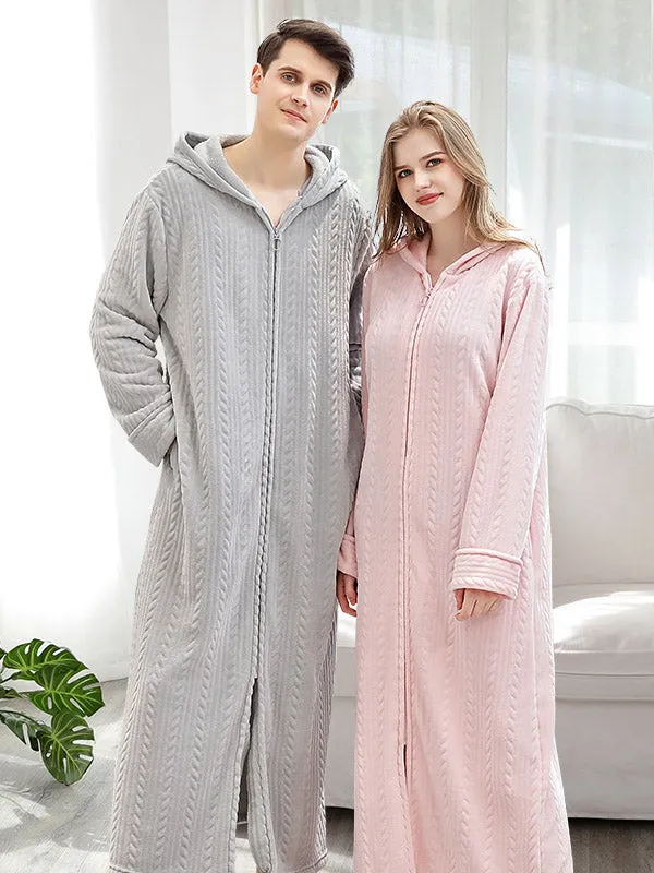 Comfortable Hooded Zipper Warm Pajama Robe