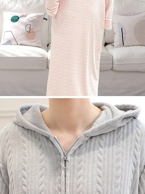 Comfortable Hooded Zipper Warm Pajama Robe