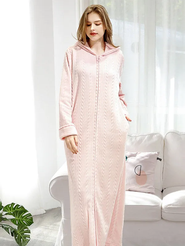 Comfortable Hooded Zipper Warm Pajama Robe