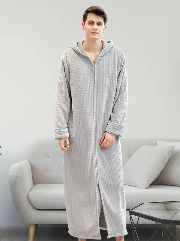 Comfortable Hooded Zipper Warm Pajama Robe