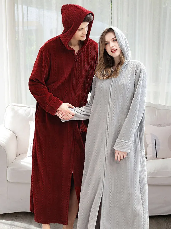 Comfortable Hooded Zipper Warm Pajama Robe