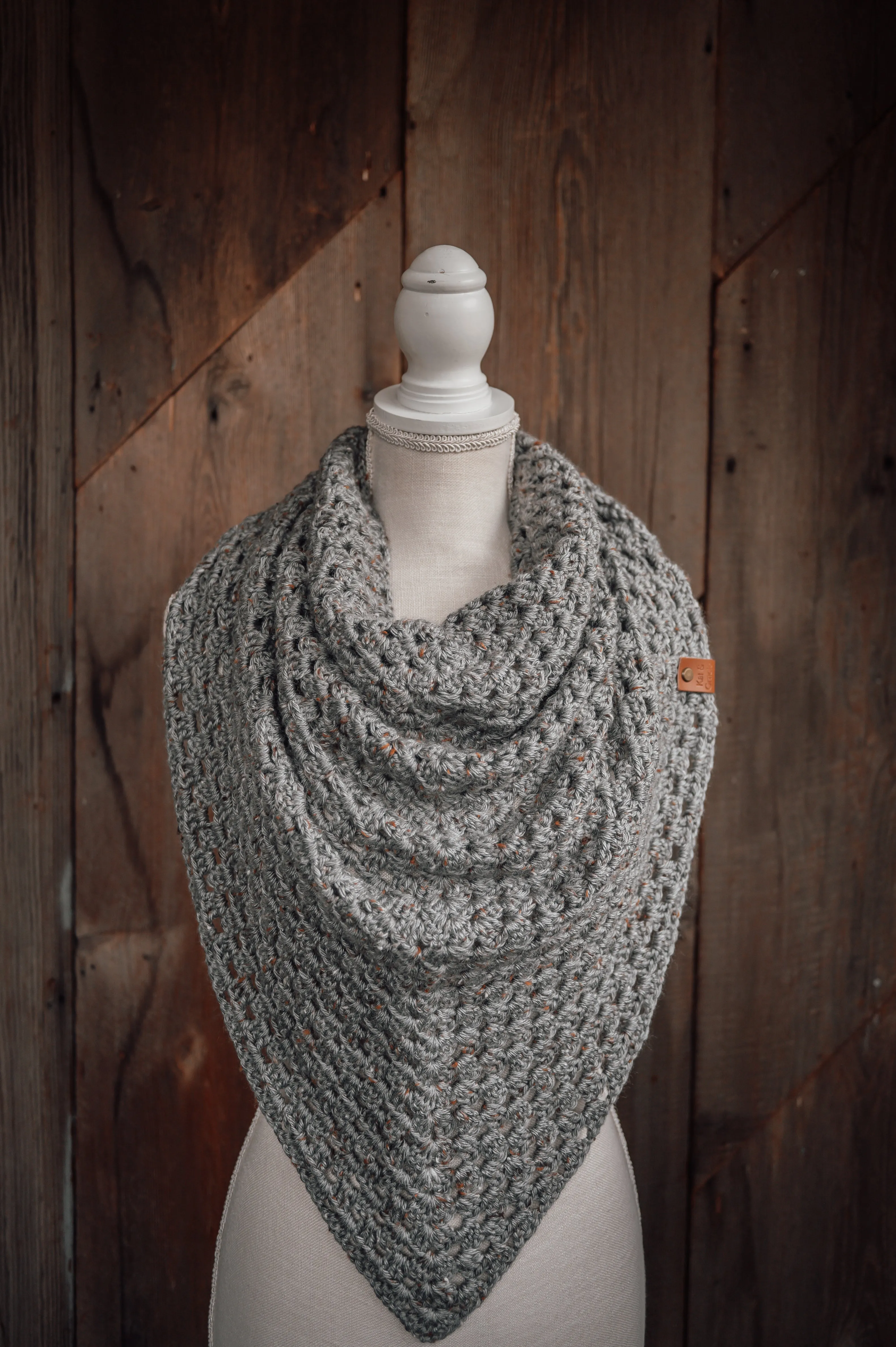 Cozy Crocheted Triangle Scarf - Grey Tweed