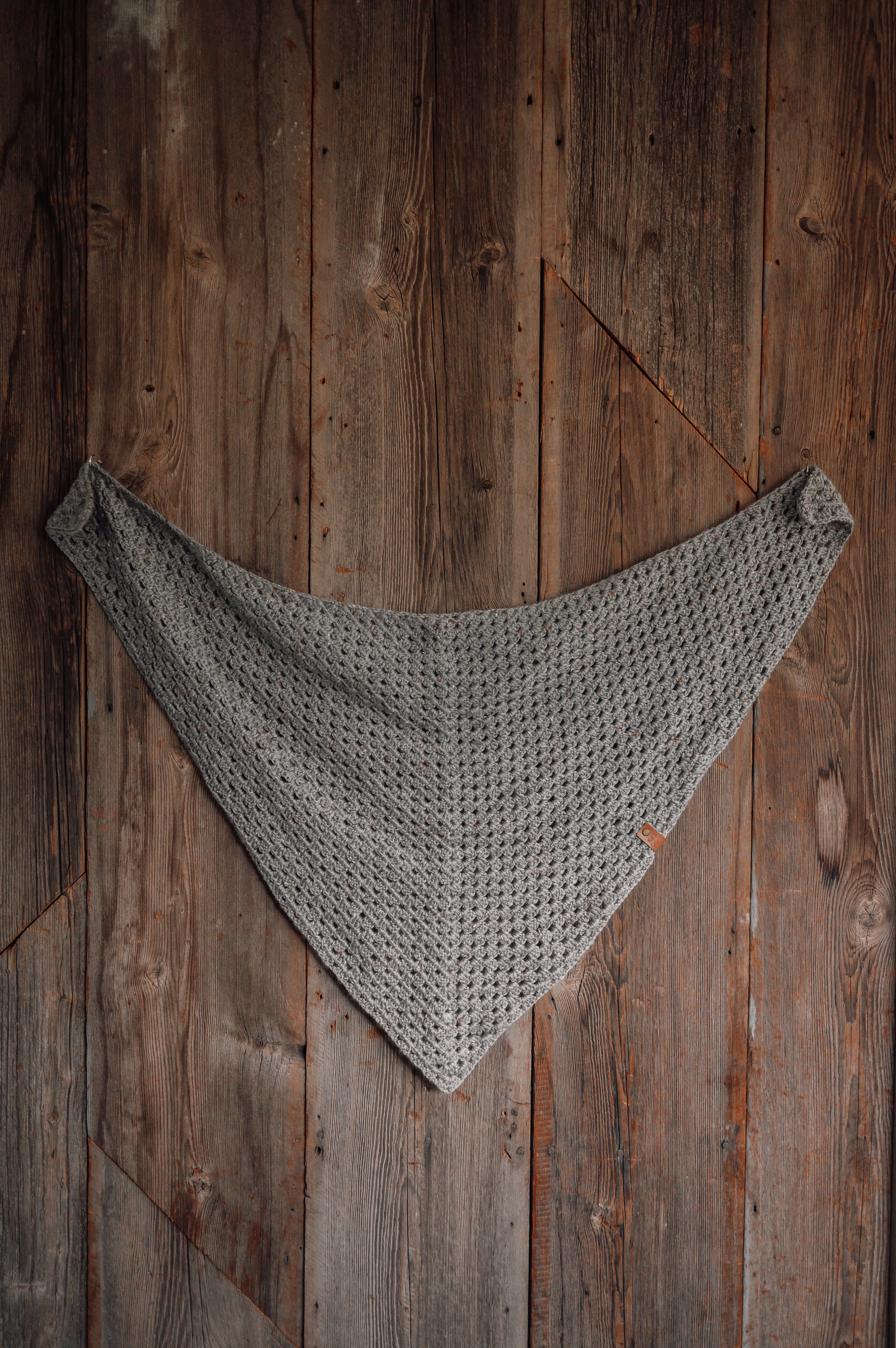 Cozy Crocheted Triangle Scarf - Grey Tweed