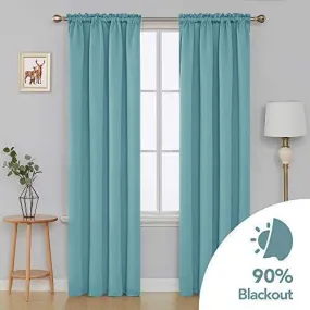 Deconovo Solid Color Light Blocking Curtains Rod Pocket Panels Thermal Insulated Blackout Curtains for Dining Room （7 Feet-Door） 52W x 84L Inch Smoke Blue 2 Panels