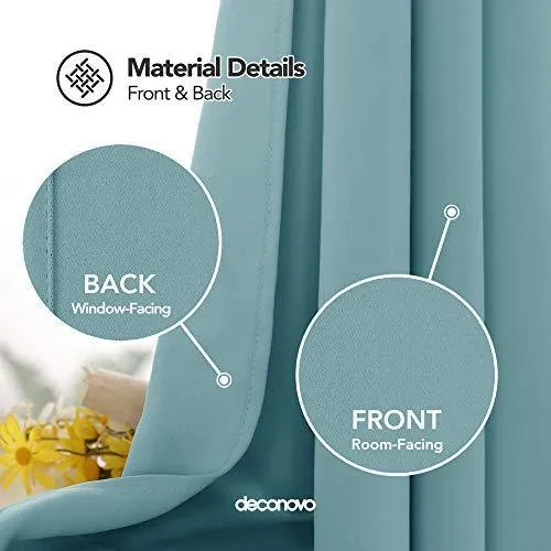 Deconovo Solid Color Light Blocking Curtains Rod Pocket Panels Thermal Insulated Blackout Curtains for Dining Room （7 Feet-Door） 52W x 84L Inch Smoke Blue 2 Panels