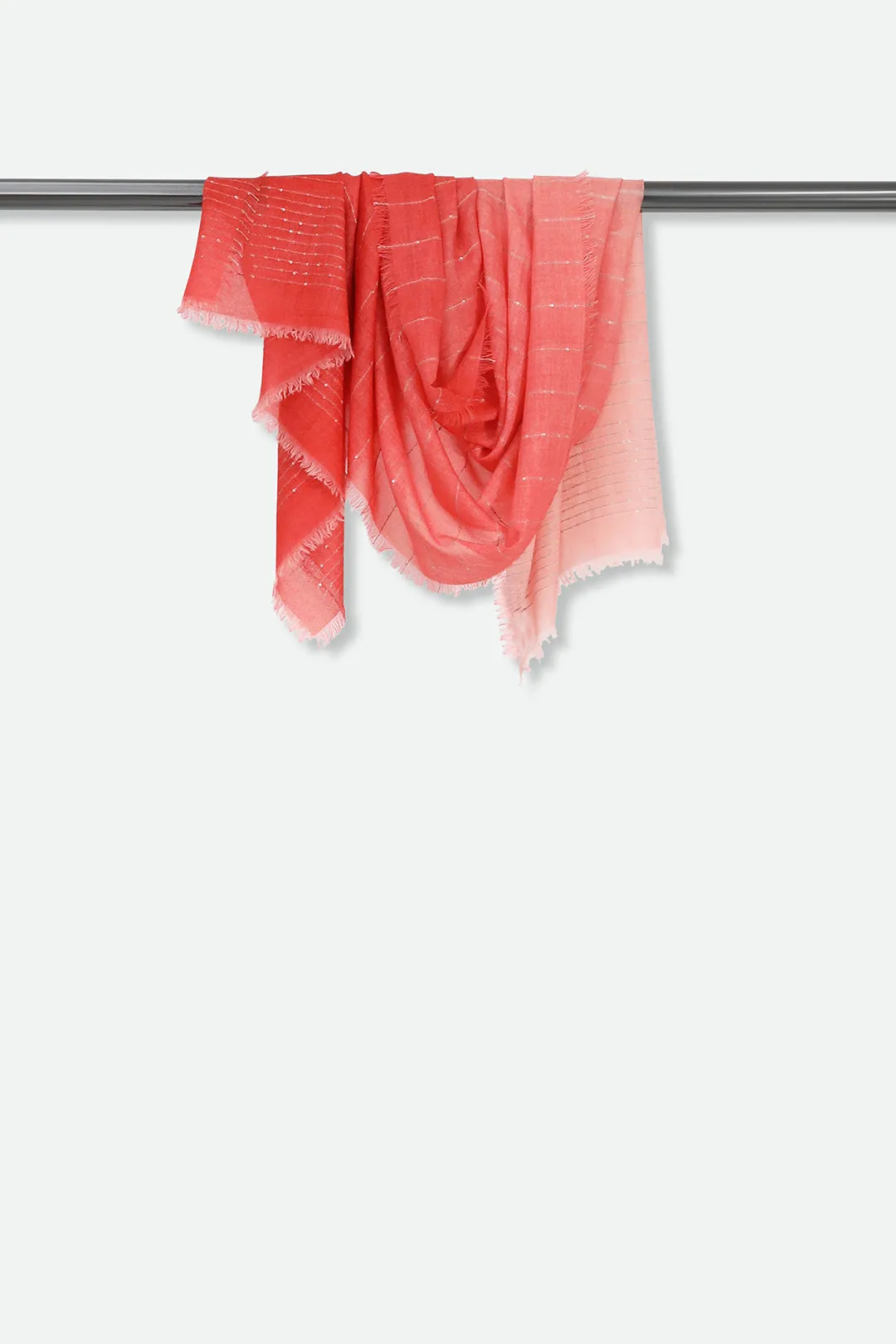 EMBELLISHED SALMON RED ITALIAN CASHMERE SCARF