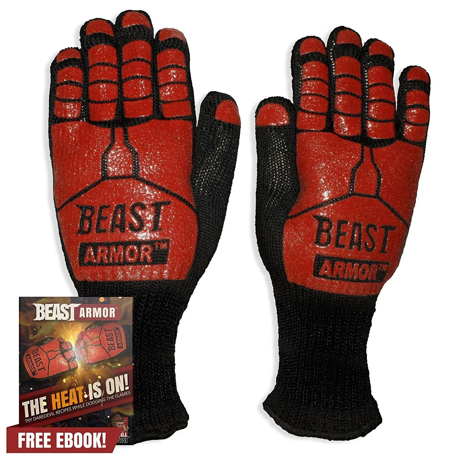 Grill Beast BBQ Grilling Cooking Gloves - Heat Resistant Kevlar and Silicone Insulated Protection - Smoker and Kitchen Accessories