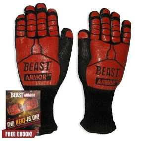 Grill Beast BBQ Grilling Cooking Gloves - Heat Resistant Kevlar and Silicone Insulated Protection - Smoker and Kitchen Accessories