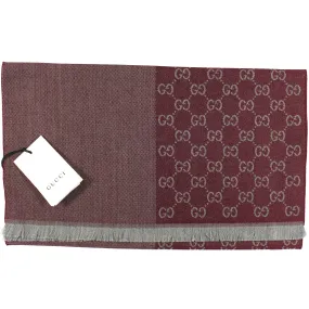 Gucci Scarf Maroon Gray GG Wool Shawl SALE