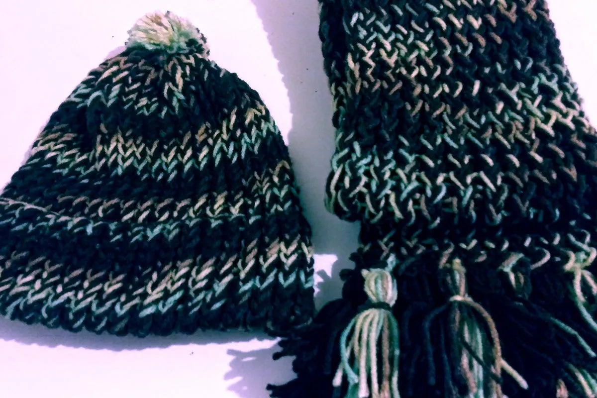 Handmade Beanie n Scarves Sets of Greens and Browns