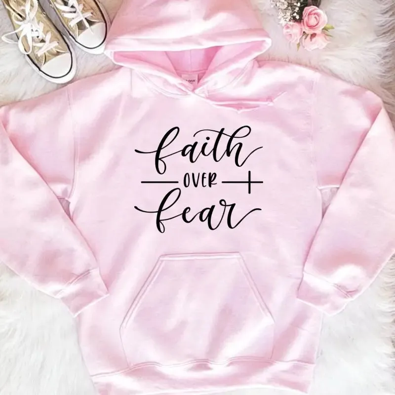 Hooded sweatshirt Faith Over Fear solid color hooded sweatshirt