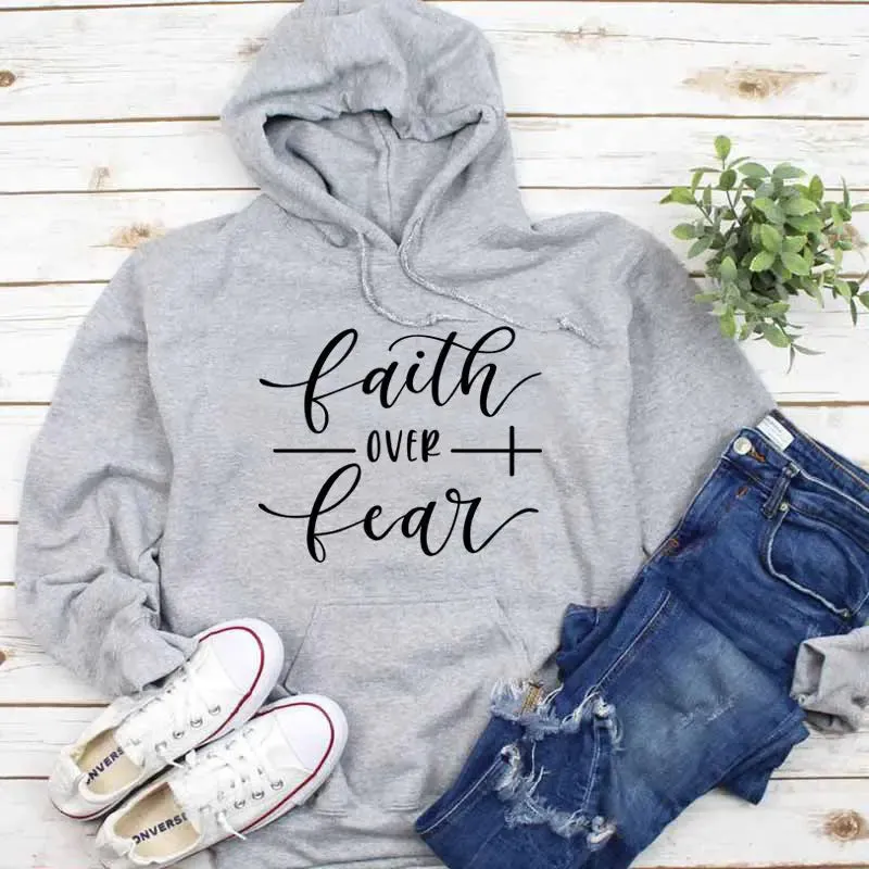 Hooded sweatshirt Faith Over Fear solid color hooded sweatshirt