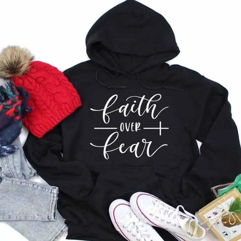 Hooded sweatshirt Faith Over Fear solid color hooded sweatshirt