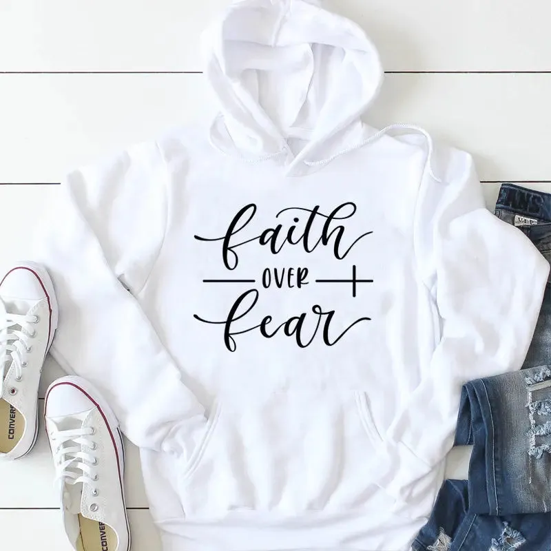 Hooded sweatshirt Faith Over Fear solid color hooded sweatshirt