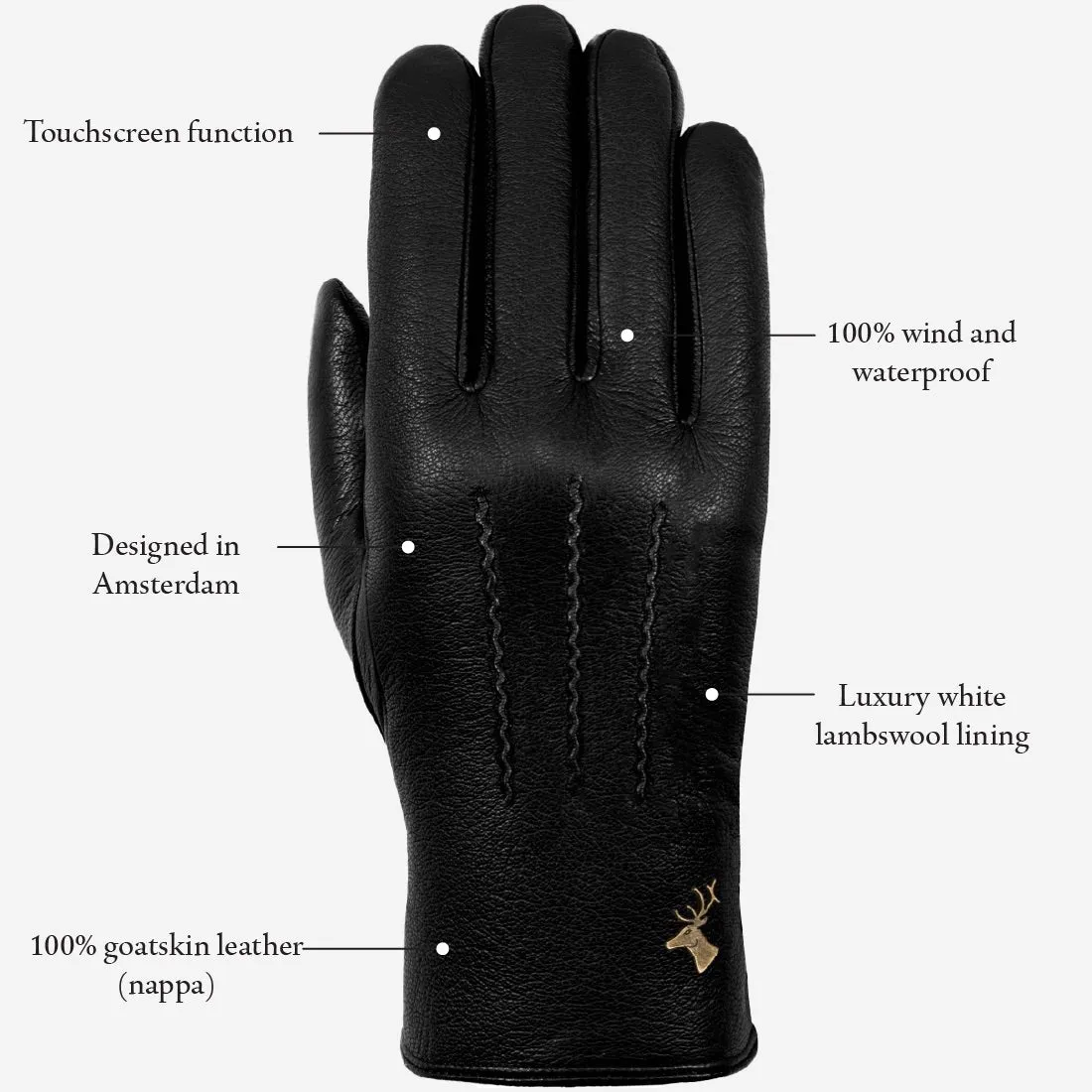 Hunter (black) – goatskin leather gloves with lambswool lining & touchscreen feature