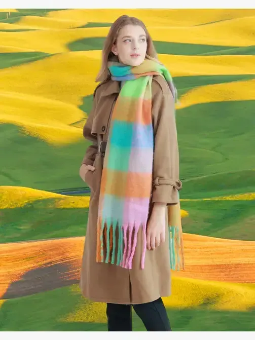 JC SUNNY FASHION Oversized Colorful Cozy Long Fringe Fuzzy Scarf