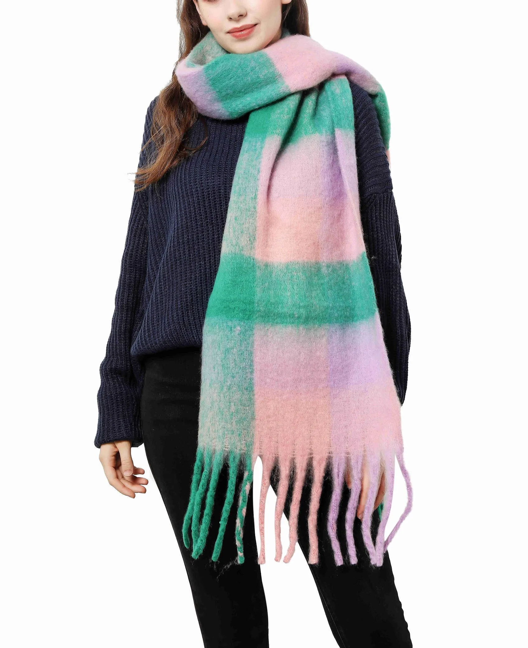 JC SUNNY FASHION Oversized Colorful Cozy Long Fringe Fuzzy Scarf