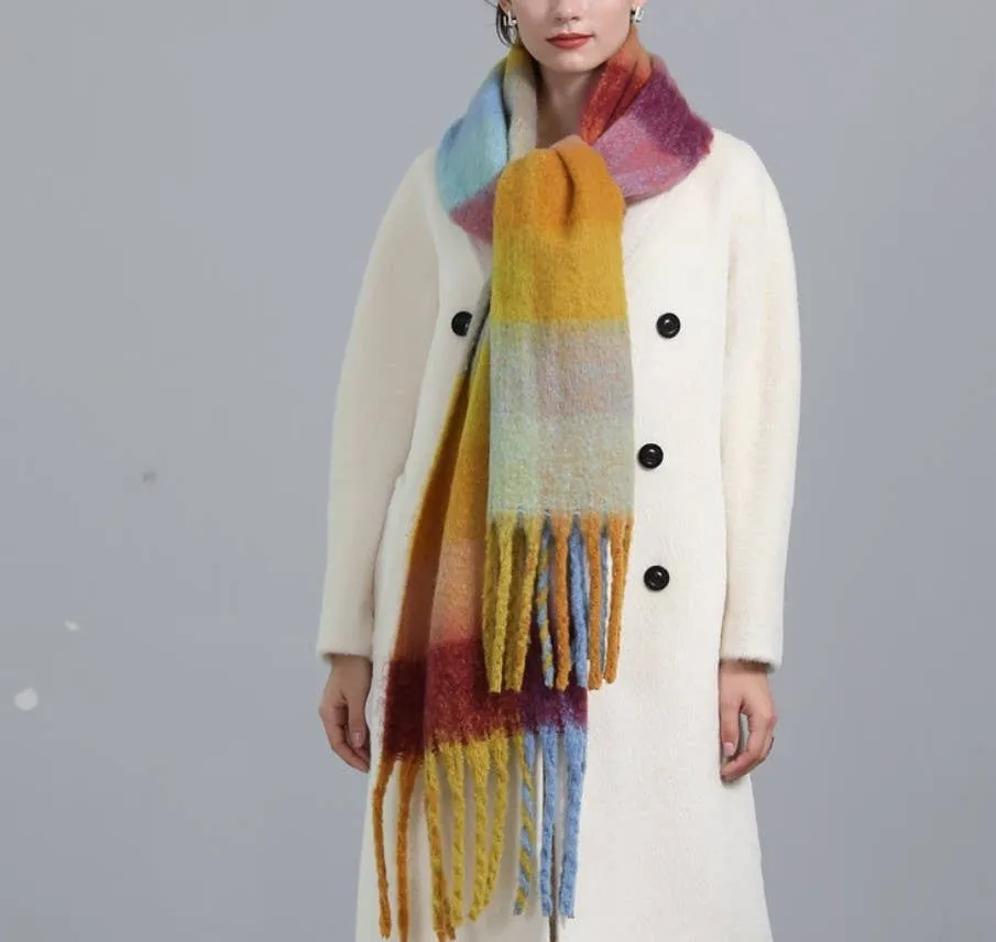 JC SUNNY FASHION Oversized Colorful Cozy Long Fringe Fuzzy Scarf