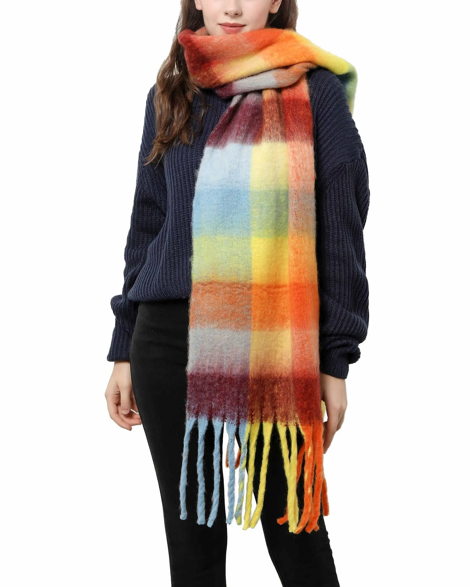 JC SUNNY FASHION Oversized Colorful Cozy Long Fringe Fuzzy Scarf