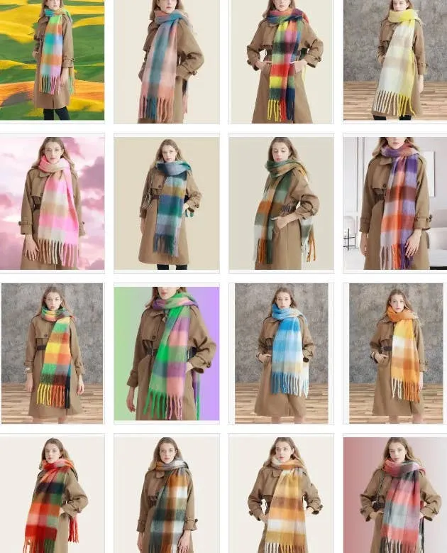 JC SUNNY FASHION Oversized Colorful Cozy Long Fringe Fuzzy Scarf