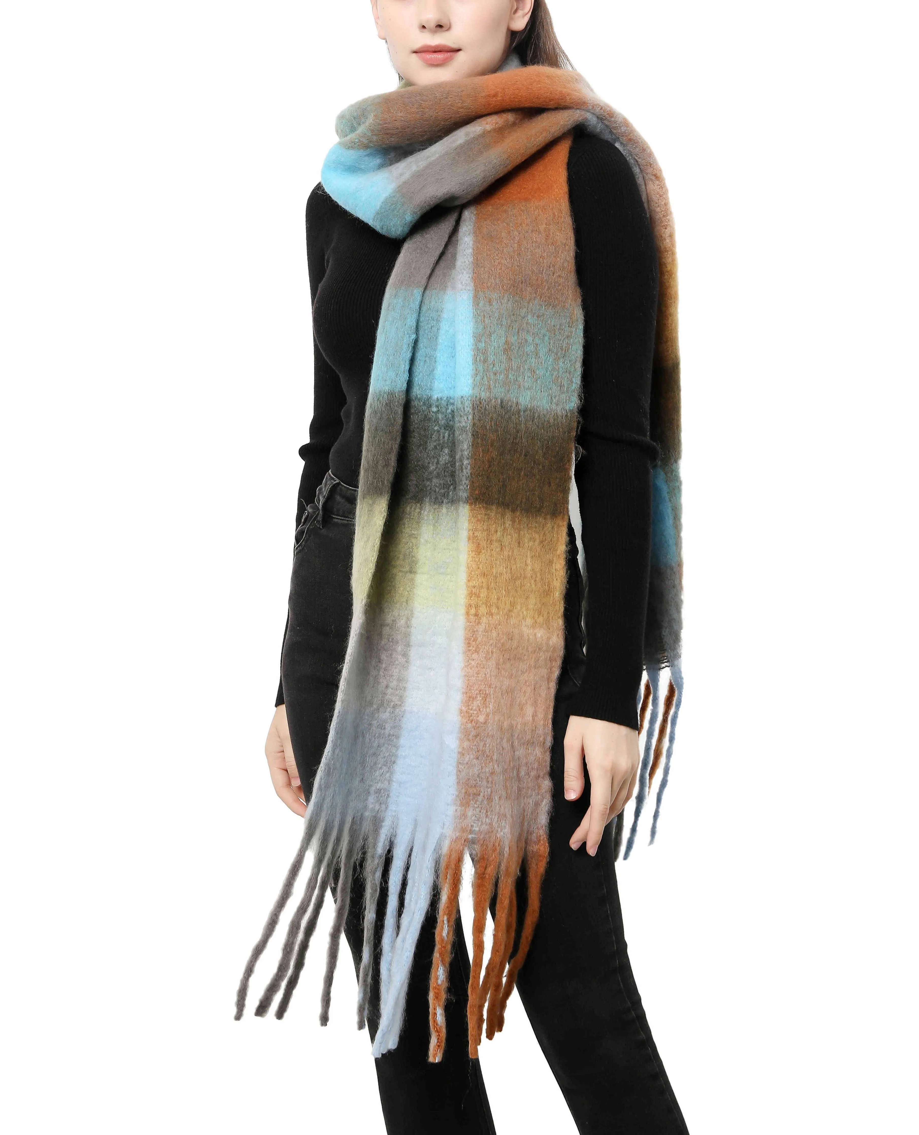 JC SUNNY FASHION Oversized Colorful Cozy Long Fringe Fuzzy Scarf