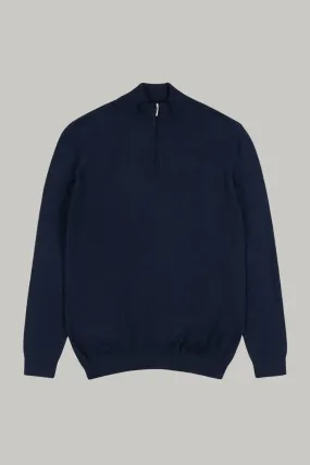 Kingley Knitted Quarter Zip Turtle Neck - Navy