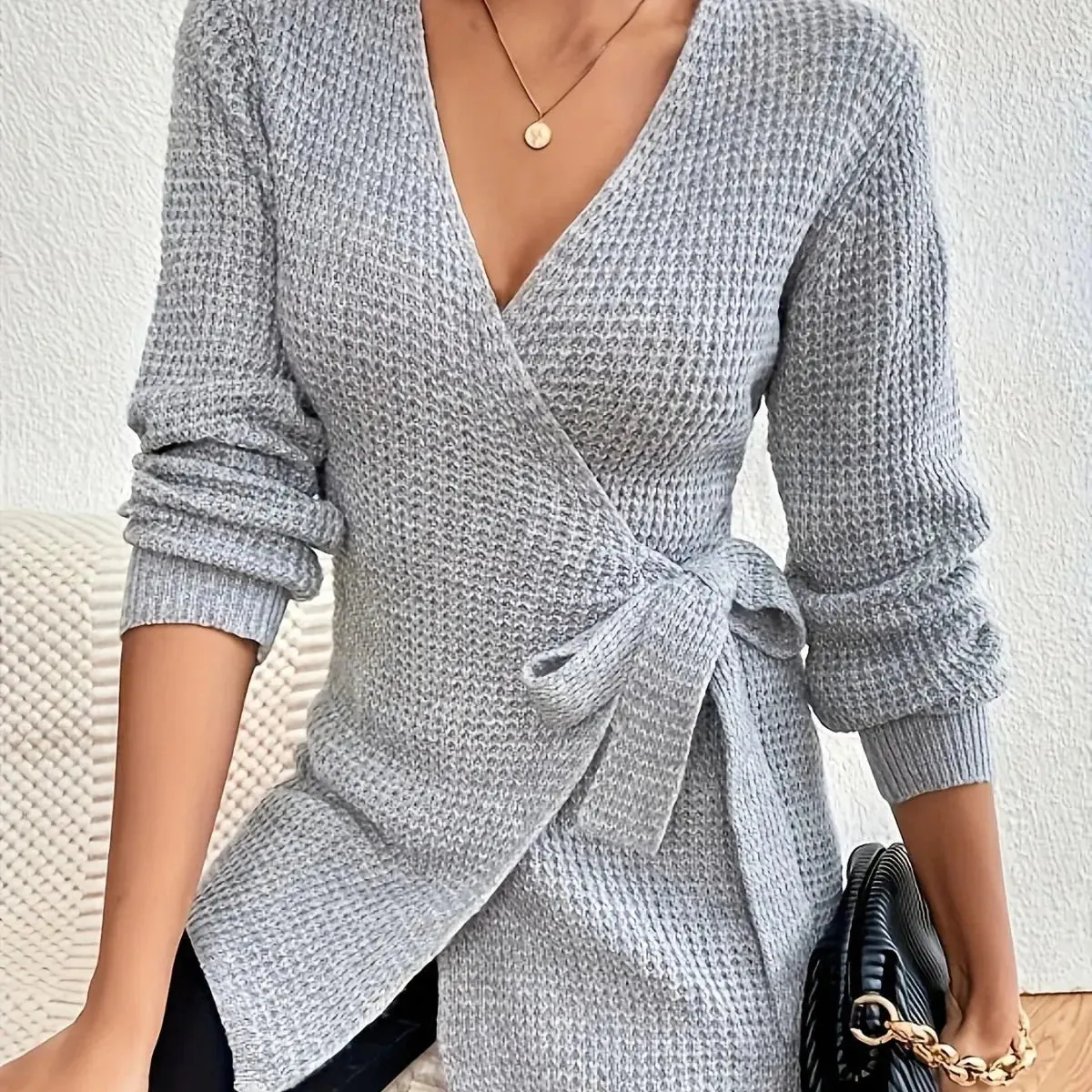 Knitted Lace-up Sweater