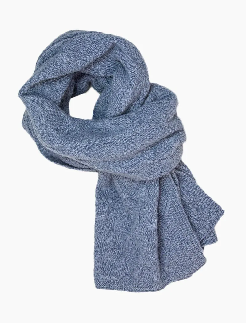 Light Blue Rhombus Knitted Wool & Cashmere Scarf