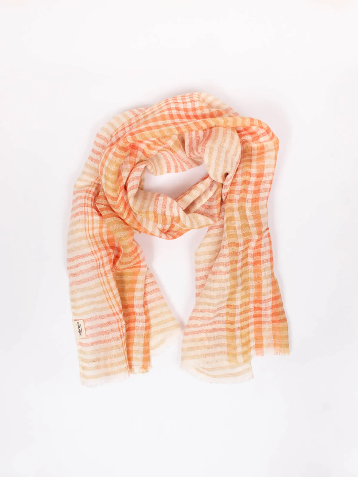 Linen Scarf, Mustard and Orange Check