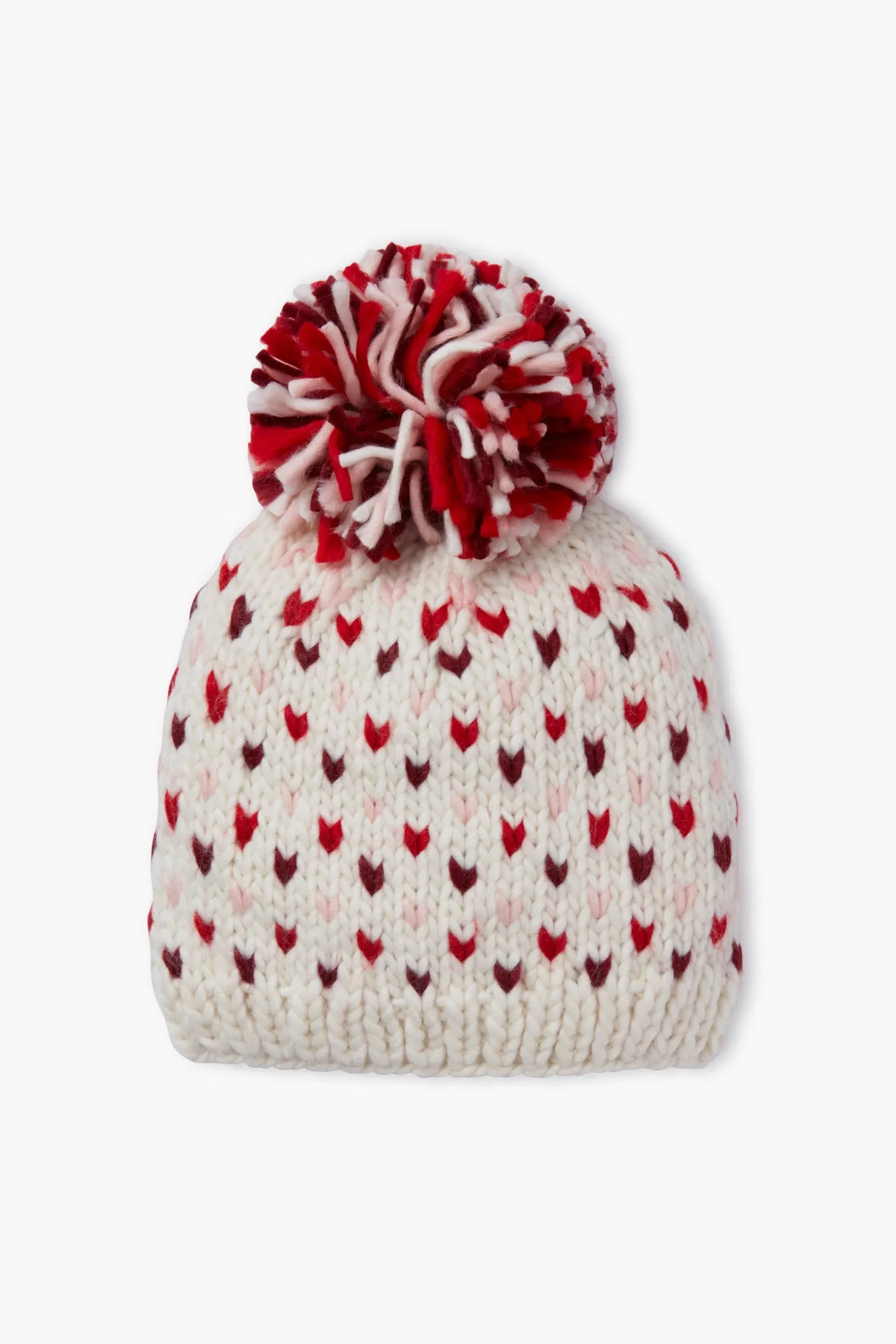 Lollipop Red Hand Knitted Multi Mini Heart Pompom Hat