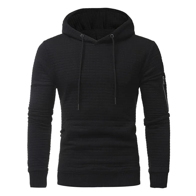 Mens Hooded Long-Sleeved Casual Pullover Sweatshirt