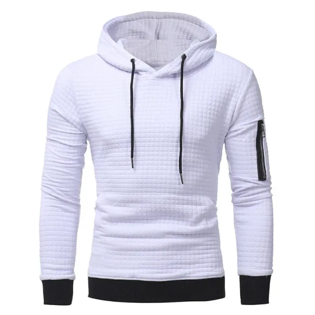 Mens Hooded Long-Sleeved Casual Pullover Sweatshirt