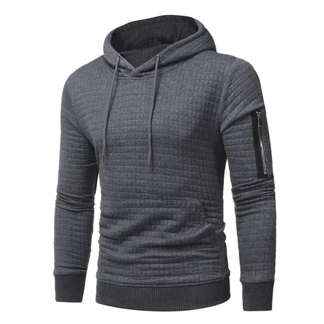 Mens Hooded Long-Sleeved Casual Pullover Sweatshirt