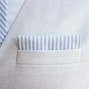 Men's Pocket Square / Gray Linen Stripe