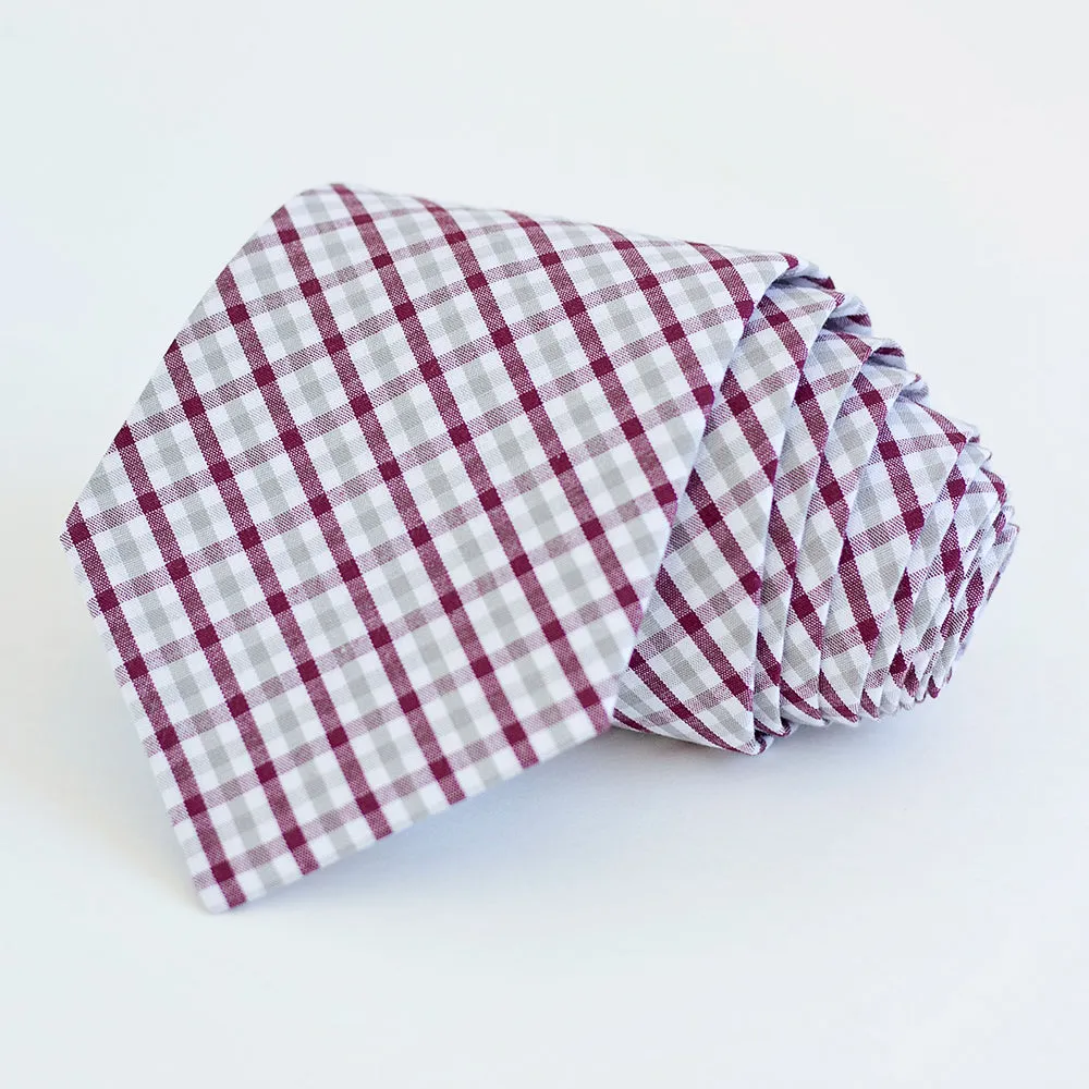 Men's Pre-Tied Bow Tie / Grey And Burgundy Plaid