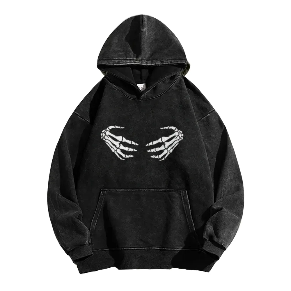 Mens Vintage Skull Finger Print Hoodies